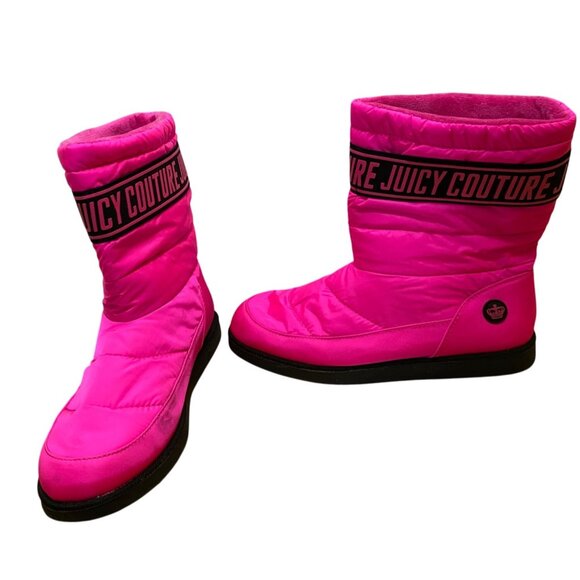 Juicy Couture Womens Hot Pink Winter Boots Size 10 Neon Retro Sporty Cute Barbie - Picture 8 of 11